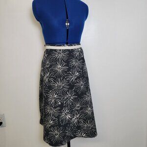 Karen Scott Sport Womens Black w/White Flowers 100% Cotton F&F Midi Skirt 18 EUC
